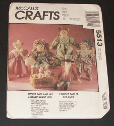 5513 1991 16'' GIRL DOLL, BUNNY, BEAR, CAT, 19'' UNCLE SAM PATTERN